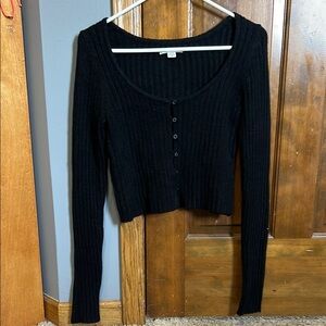 *American Eagle Black Ribbed Button-Up Cardigan